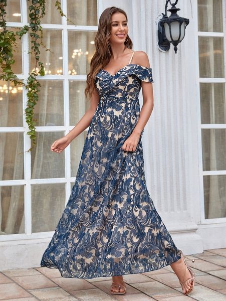 

allover print cold shoulder a-line dress 40h5#, Black;gray