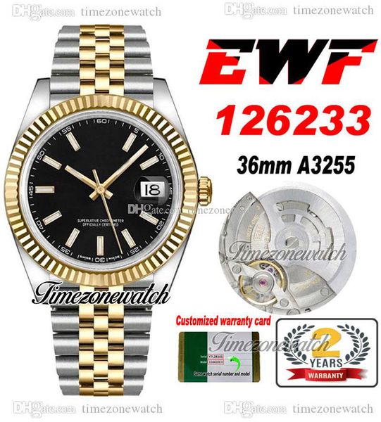 

ewf 36 126233 a3235 automatic mens watch two tone yellow gold black stick dial 904l jubileesteel bracelet same serial card super edition tim, Slivery;brown