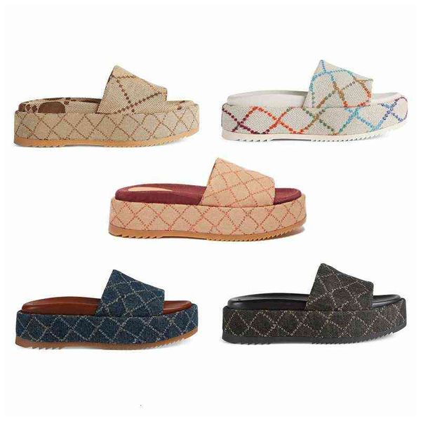 

fashion womens slippers 55mm platform sandals canvas wedges with box and dust bag dhstore, Black