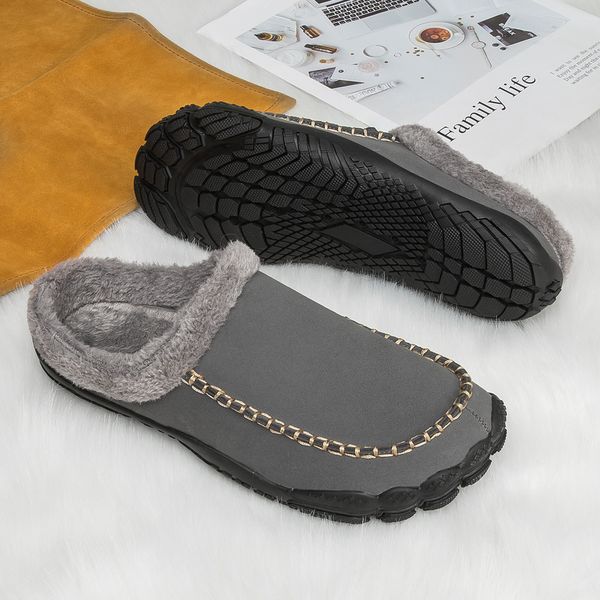 

cotton slippers men winter shoes cold-proof casual shoes men plush warm man footwear mens loafers suede elegantes big size 39-47, Black