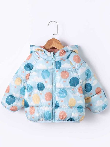 

toddler boys cloud print raglan sleeve hooded puffer coat she, Blue;gray