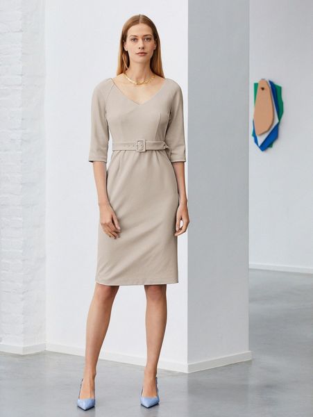 

motf premium fitted belted dress 010k#, Black;gray