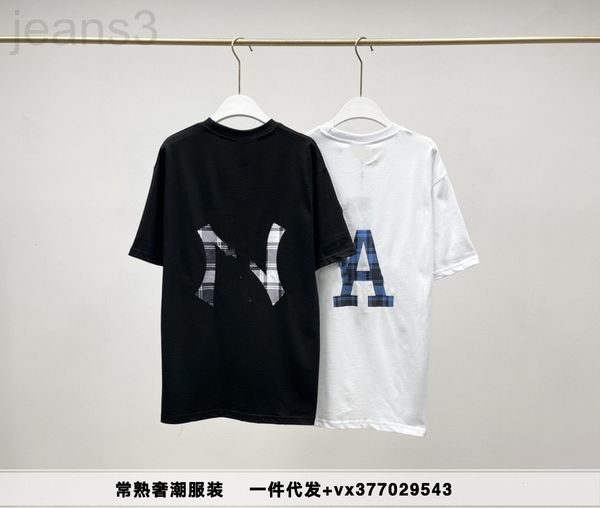 

women's t-shirt designer ny spring and summer new style back large plaid short sleeve men's women's same fashion loose t-shir, White