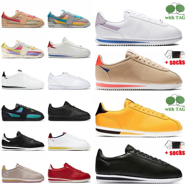 

popular classic crotez leather white black casual shoes with socks blue purple yellow pink premium union la x cortez sesame women mens train