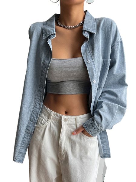 

dazy drop shoulder pocket patched denim coat c5ye#, Black;brown