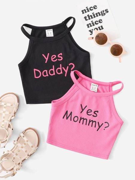 

toddler girls 2 pack slogan graphic halter she, Blue