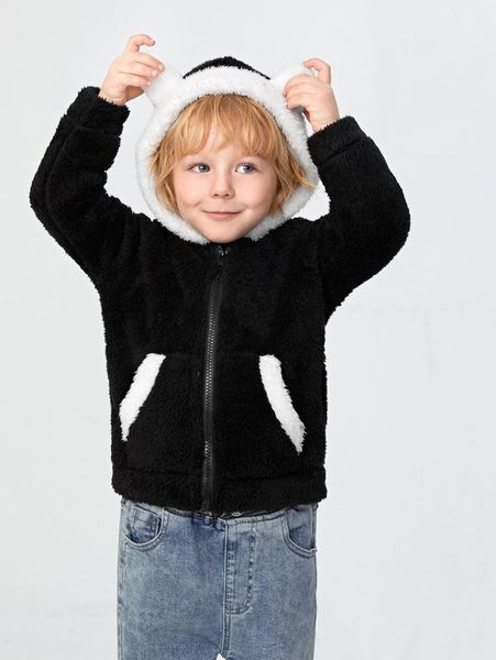 

toddler boys 3d ear design hooded teddy jacket she, Blue;gray