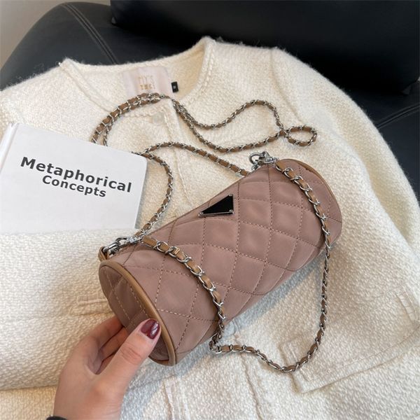 

factory promotion high sense pillow 2022 autumn and winter new fashion rhombic lattice chain single shoulder messenger cylinder women's