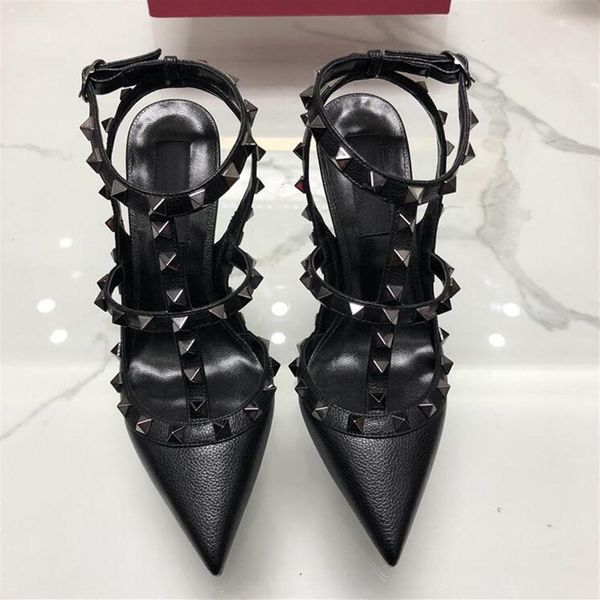 

fashion-2022 patent leather women sandals ankle buckles ladies high heels neon color dress shoes250y, Black