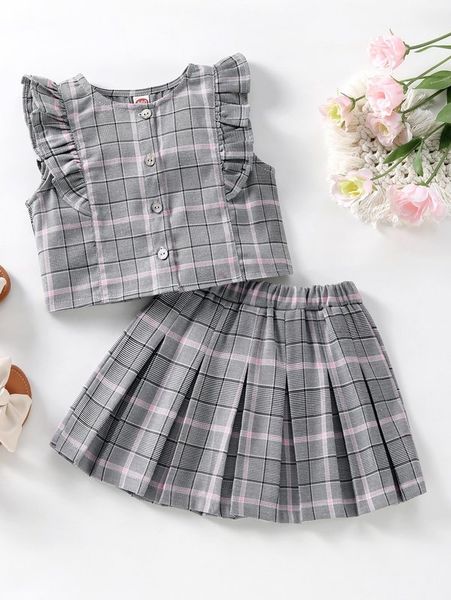 

little girl's plaid ruffle and pleated skirt she, White