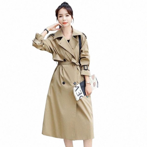 

women's trench coats 2022 spring collection coat women cloak windproof double breasted long england style windbreaker streetwear o8u1#, Tan;black