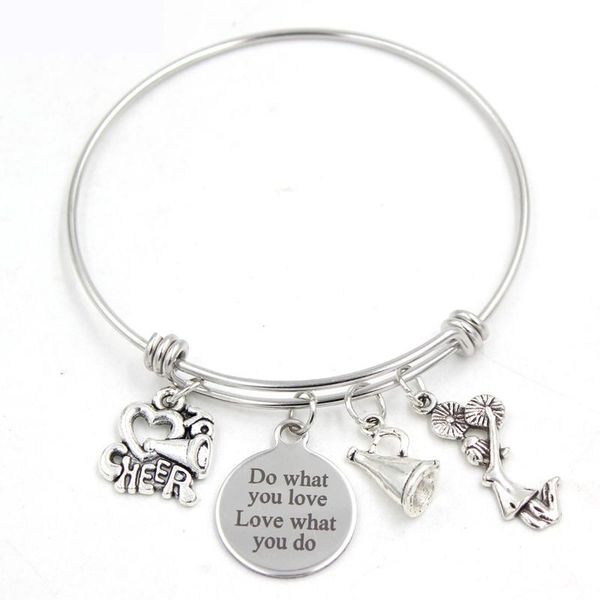 

fashion stainless steel bangle expandable wire bangle jewelry i love cheering megaphone bracelets cheerleader bracelet ys222, Golden;silver