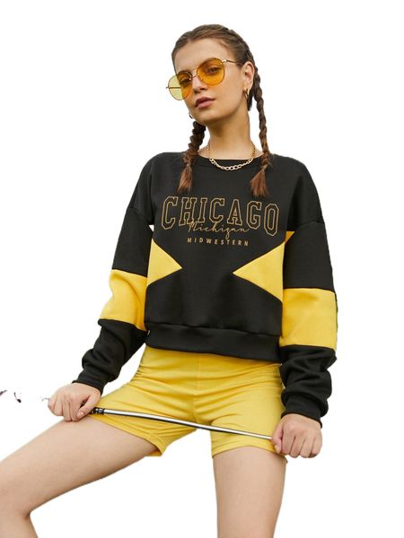 

colorblock letter graphic drop shoulder sweatshirt c2f2#, Black