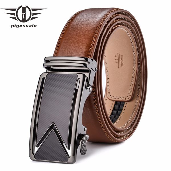 

plyesxale men belt cowhide genuine leather belts for luxury automatic buckle brown black cinturones hombre b55 220411, Black;brown