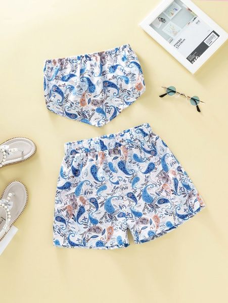 

girls paisley print tube & shorts she, White