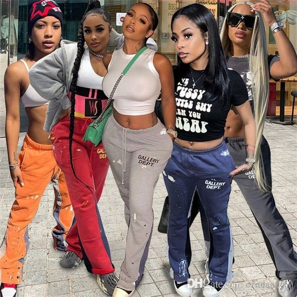 

women sweat sports pants designer letter printing stitching color loose drawstring sweatpants ladies fashion leggings, Black;white