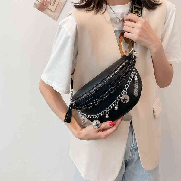 

chain small belt bag women's wide shoulder cross chest bag leisure shoulder waist bag fashion 220712