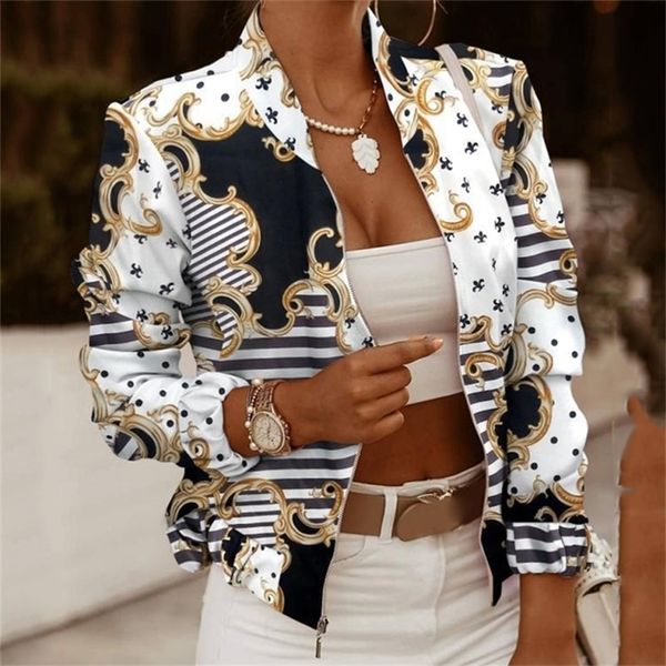

printed bomber biker jackets women's spring autumn floral casual long sleeve pockets streetwear coat female zipper slim outwears 220810, Black;brown