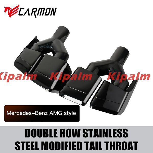 

1 pair stainless steel weld-on square dual exhaust pipe muffler tip for benz w212 w204 w221 class e/c/s c63 e63 s63 with logo