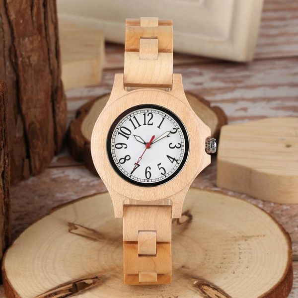 Relógios de pulso puro little fofo redondo clock chic hour clock completo bambu wood watch women quartzo pulseira de madeira feminino de pulso reluj mujerwr