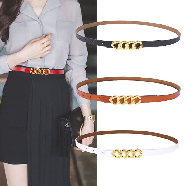 

belt womens cowhide fashion cattlehide leather black decorative belt casual all-match thin and simple jeans with trendy korean style, Black;white