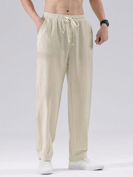 

men slant pockets drawstring waist pants w19t#, Black
