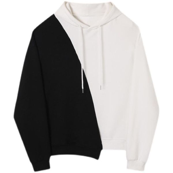 Sudaderas con capucha para hombre, suéter con capucha con costuras asimétricas en contraste, jersey de manga larga a juego de colores sueltos e irregulares para hombre