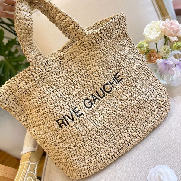 Saco de Palha de Verão Balde Cesta de Legumes Feminino Rattan Tecido Sacos de Praia Casual Viagem Viagem Compras Bolsas Bolsas de Ombro Bolsas de Ombro Atacado Carteira