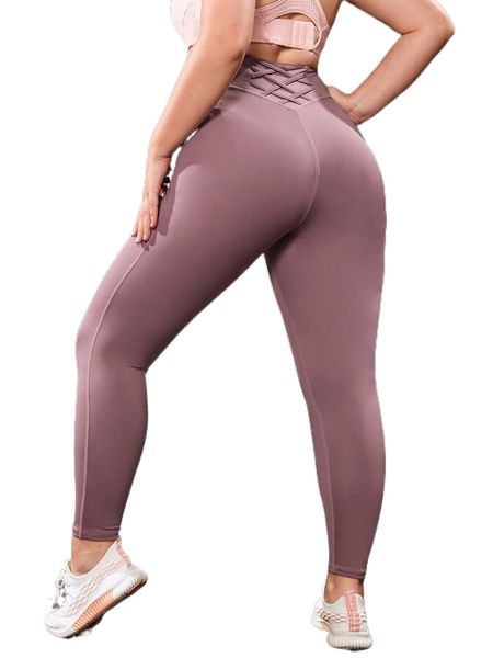 

plus criss cross wideband waist sports leggings s5cg#, Black
