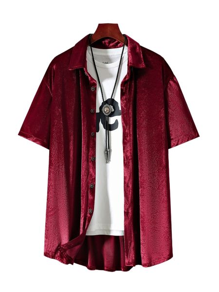 

men drop shoulder velvet shirt without tee 14cd#, White;black