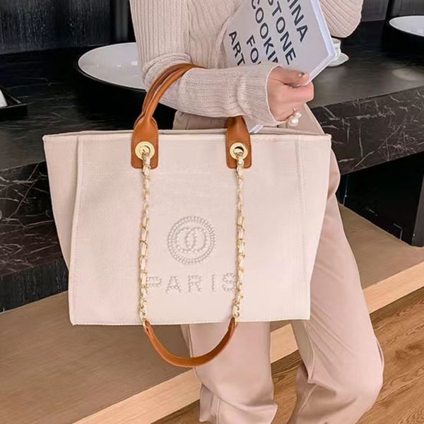 

fashion luxury canvas evening bags brand ch handbags pearl beach bag designers female portable high-capacity classic trend women big handbag, Black;red