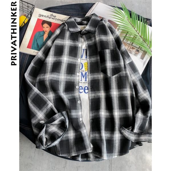 

privathinker men plaid shirts ins style 2020 man white red black plaid long sleeve shirts male oversized shirt plus size lj200925, White;black