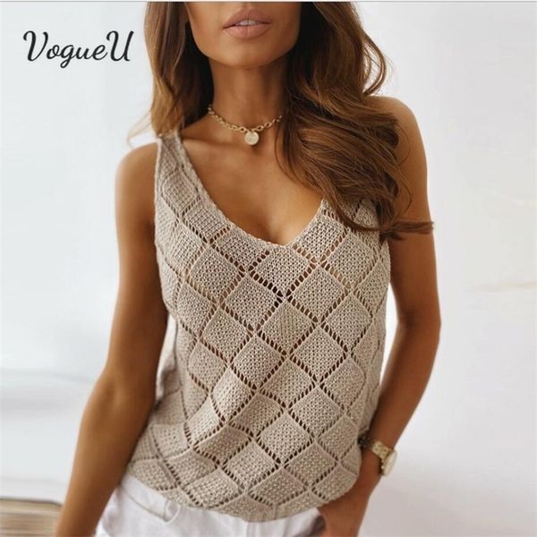 

women's camisole knitting deep v-neck casual tanks sleeveless hollow out woman vest fashion t-shirts outwear 220316, White