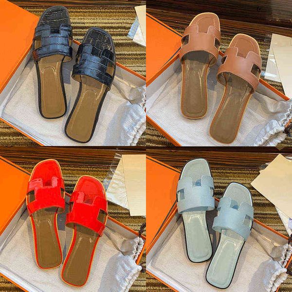 

sandals designer with luxury box oran slippers women slides flat flip flops skin slide ladies beach summer genuine, Black