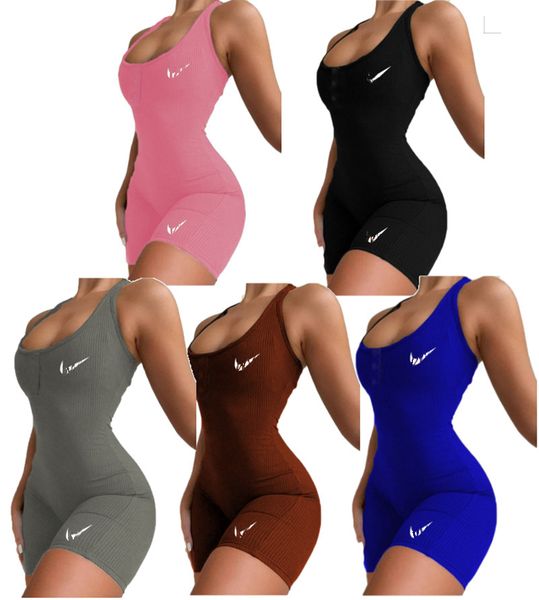 

designer skinny bodysuits brand embroidery shorts jumpsuits summer halter lace up tank rompers backless y2k women clothing one piece playsui, Black;white