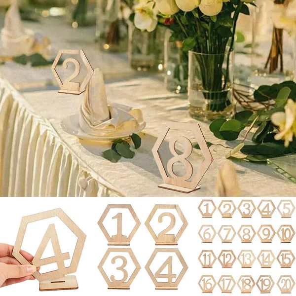 

10pcs wooden hexagon hollow number number plate set use for wedding birthday home decorating engagement digital seat number