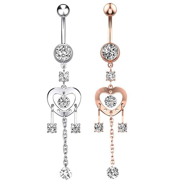 Coração em forma de coração Moda de zircão Sexy Piercing Navel unhas jóias