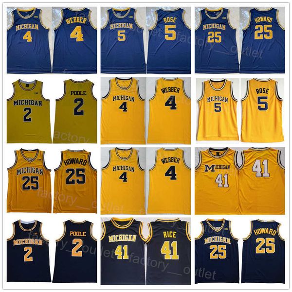 

ncaa basketball michigan wolverines college 25 juwan howard jersey 2 jorda poole 4 chirs webber 41 glen rice 5 jalen rose vintage university, Black