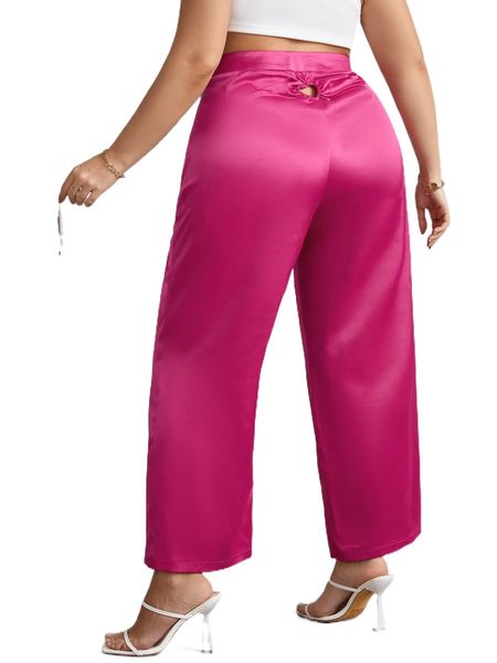 

plus cut out back satin wide leg pants w72w#, Black