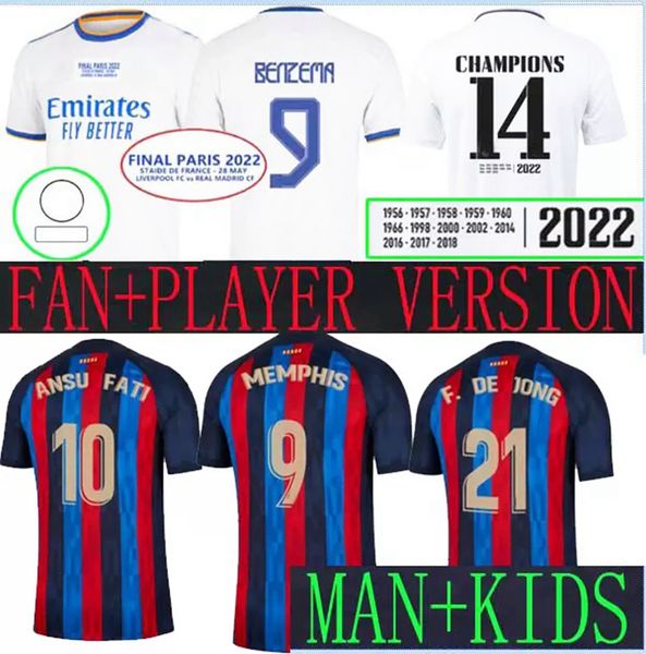 21 22 23 barcelona VOETBALJERSEYS thuisfinale kampioenen 14 keer winnaars MEMPHIS PEDRI ADAMA AUBA F. DE JONG DEST DAVI ALVES voetbalshirt voor kinderen