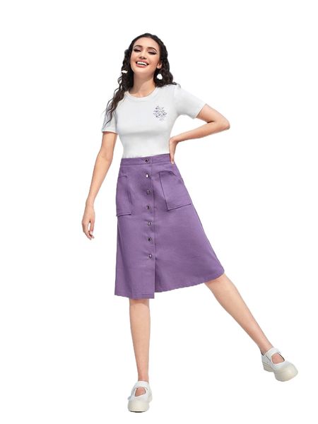 

button front dual pockets skirt o5bz#, Black
