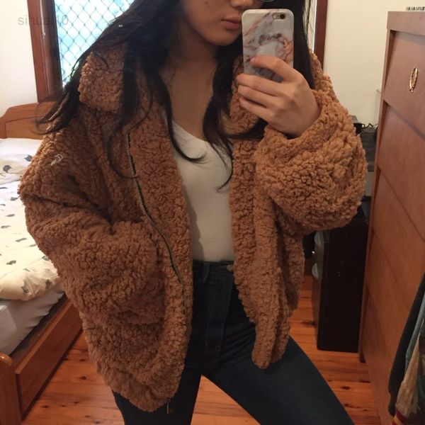 

women's casual jacket new faux fur plush loose coat cotton fleece 2022bf style autumn and winter l220725, Black