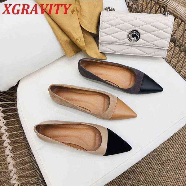 Scarpe eleganti xgravity 2022 mix color comode lady piatto be punta plu femmina femminile calzature comfort ladie c355 220718