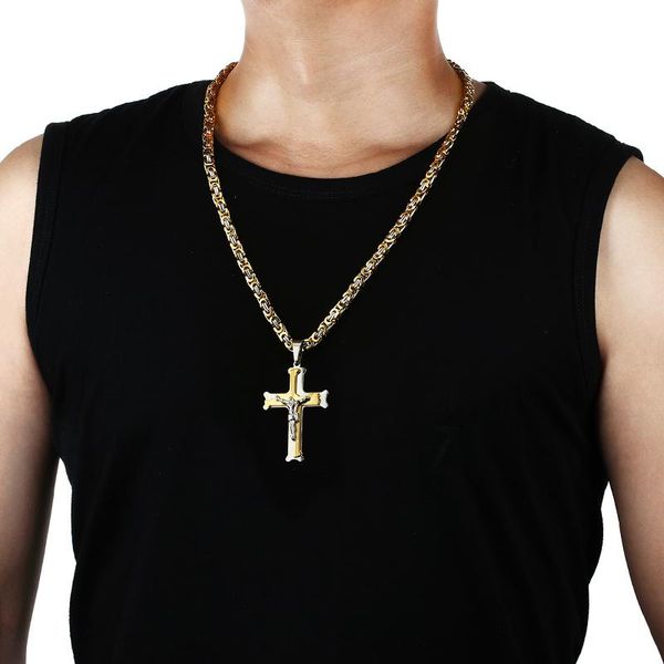 Fischknochenkreuz Halskette für goldene Männer Edelstahl Kruzifix Jesus Link Kette katholische Schmuck Geschenk