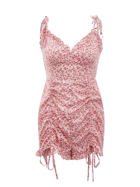 

ditsy floral print drawstring shirred romper k7vn#, Black;white