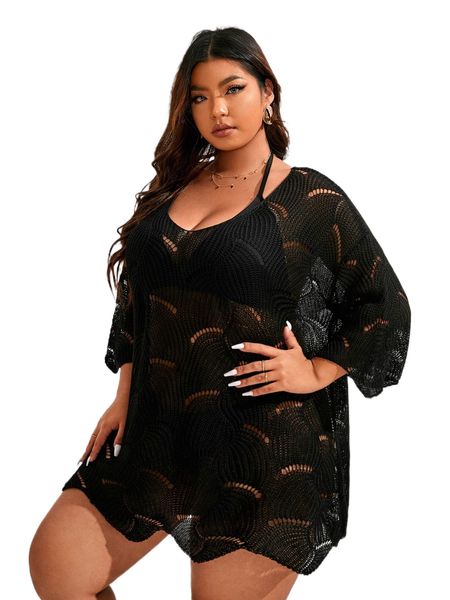 

plus plain knitted cover up 38fl#, Black