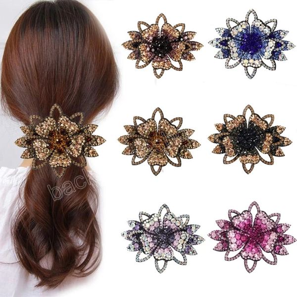 Donne Rhinestone Clip per capelli Ponytail Holder Portacarpelle Barrette HairGrip Girls Flower Moda Accessori per capelli
