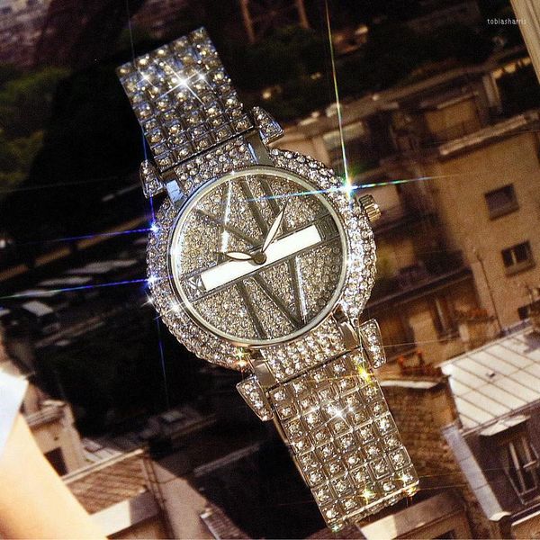 Avanadores de punho 2022 Relógio de marca Ladies Gold Fashion Wates Watches Diamond Stainless Steel Women Watch Meninas Horário de relógio feminino