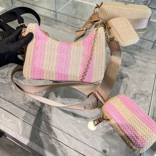 

french straw woven bag op21 female summer 2022 new ins niche design three in one single shoulder diagonal braided tide design fashion versat