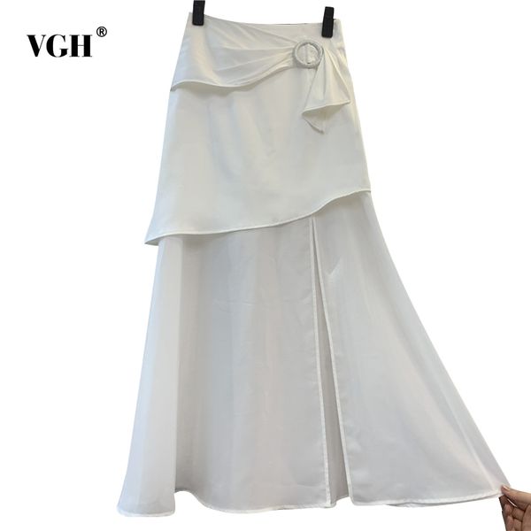 

white casual minimalist skirt for women high waist irregular design split slim a line midi skirts female summer fashion 210507, Black